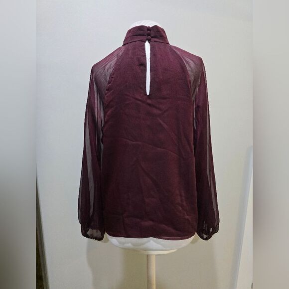 1.STATE Mock Neck Raglan Long Sleeve Blouse NWOT Size Large Burgandy - Picture 4 of 6